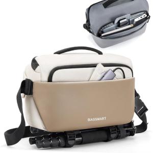 BAGSMART Camera Sling Bag, Small Camera Bags for Photographers with Tripod Holder, Waterproof DSLR/SLR/Mirrorless Camera Bags Crossbody with Rain Cover, Compatible with Canon Sony Nikon, Gray(Beige)