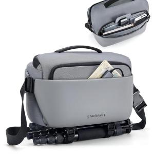 BAGSMART Camera Sling Bag, Small Camera Bags for Photographers with Tripod Holder, Waterproof DSLR/SLR/Mirrorless Camera Bags Crossbody with Rain Cover, Compatible with Canon Sony Nikon, Gray(Gray)