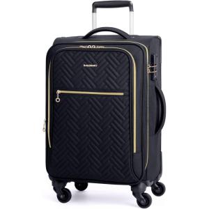 BAGSMART Carry On Luggage 20 Inch,Softside Expandable Suitcase with Spinner Wheels, Luggage 22x14x9 Airline Approved Rolling Lightweight Suitcases for Women Men, Compact Carry-On (Black)(Black)