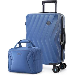 BAGSMART Carry On Luggage 22x14x9 Airline Approved, PC Hardside Suitcase, 20 Inch Carryon with Spinner Wheels, Travel Luggage Lightweight Rolling Suitcases for Men Women (Purple)(Navy Blue)