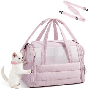 BAGSMART Cat Carrier: Soft-Sided Pet Carrier for Small Medium Cats Dogs Puppy Quilted Collapsible Puffy Travel Bag Up to 20 Lbs Pink(Baby Pink)