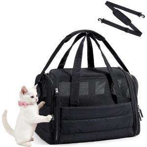 BAGSMART Cat Carrier: Soft-Sided Pet Carrier for Small Medium Cats Dogs Puppy Quilted Collapsible Puffy Travel Bag Up to 20 Lbs Pink(Black)