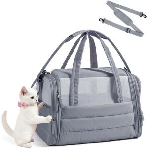BAGSMART Cat Carrier: Soft-Sided Pet Carrier for Small Medium Cats Dogs Puppy Quilted Collapsible Puffy Travel Bag Up to 20 Lbs Pink(Dark Grey)