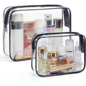 BAGSMART Clear Toiletry Bag, 2 Pack TSA Approved Travel Toiletry Bag Carry on Travel Accessories Bag Airport Airline Quart Size Bags Water Repellent Makeup Cosmetic Bag for Women (Black-2pcs)(Black)