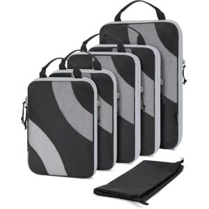 BAGSMART Compression Packing Cubes, 6 Set/4 Set/2 Set Travel Packing Cubes for Carry on Suitcases, Compression Suitcase Organizers Bag Set & Travel Cubes for Luggage, Lightweight Packing Organizers(03-Black)