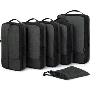 BAGSMART Compression Packing Cubes for Travel, 6 Set Travel Packing Cubes for Carry on Suitcases, Compression Travel Cubes & Suitcase Organizer for Packing with Shoe Bag Grey(04-Black)