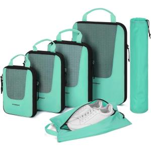 BAGSMART Compression Packing Cubes for Travel, 6 Set/5 Set/4 Set, Compression Suitcase Organizer Bags Set for Suitcases Travel Essentials, Lightweight Packing Organizers(Lagoon Blue)