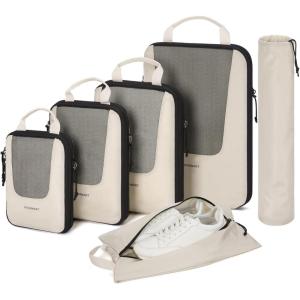 BAGSMART Compression Packing Cubes for Travel, 6 Set/5 Set/4 Set, Compression Suitcase Organizer Bags Set for Suitcases Travel Essentials, Lightweight Packing Organizers(Beige)