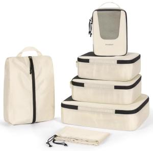 BAGSMART Compression Packing Cubes for Travel, 6 Set/5 Set/4 Set, Compression Suitcase Organizer Bags Set for Suitcases Travel Essentials, Lightweight Packing Organizers(04-Beige)