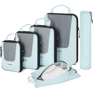 BAGSMART Compression Packing Cubes for Travel, 6 Set/5 Set/4 Set, Compression Suitcase Organizer Bags Set for Suitcases Travel Essentials, Lightweight Packing Organizers(Light Blue)