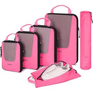 BAGSMART Compression Packing Cubes for Travel, 6 Set/5 Set/4 Set, Compression Suitcase Organizer Bags Set for Suitcases Travel Essentials, Lightweight Packing Organizers(Barbie Powder)