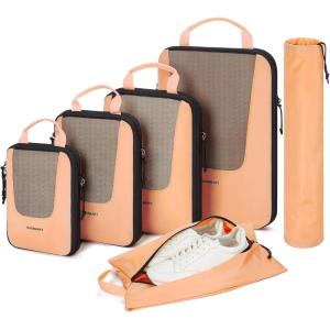 BAGSMART Compression Packing Cubes for Travel, 6 Set/5 Set/4 Set, Compression Suitcase Organizer Bags Set for Suitcases Travel Essentials, Lightweight Packing Organizers(Sunset Oranger)