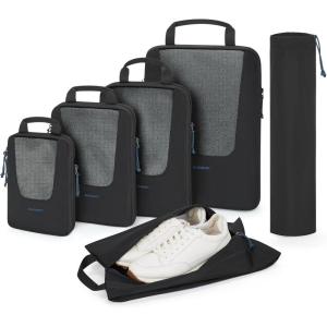 BAGSMART Compression Packing Cubes for Travel, 6 Set/5 Set/4 Set, Compression Suitcase Organizer Bags Set for Suitcases Travel Essentials, Lightweight Packing Organizers(Black)