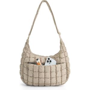 BAGSMART Crossbody Hobo Bag for Women, Quilted Puffy Purses for Women Soft Fluffy Cute Shoulder Handbag for Daily Use(B-latte Brown)