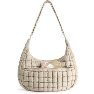 BAGSMART Crossbody Hobo Bag for Women, Quilted Puffy Purses for Women Soft Fluffy Cute Shoulder Handbag for Daily Use(Earth Tone Camel)