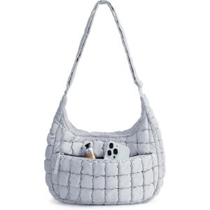 BAGSMART Crossbody Hobo Bag for Women, Quilted Puffy Purses for Women Soft Fluffy Cute Shoulder Handbag for Daily Use(F-moonlight Gray)