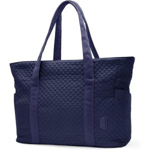 BAGSMART Crush Tote Bag for Women, 20L Puffer Work Tote with Zipper, Travel Essentials Quilted Nurse Hospital Bag(Navy Blue)