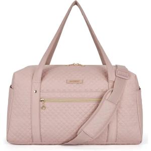 BAGSMART Duffle Bag 37L Large Carry On Weekender Overnight Bag with Wet Pocket , Laptop Compartment And Shoes Bag for for Women, Travel, Business Trips, Sports(Black)(Pink)