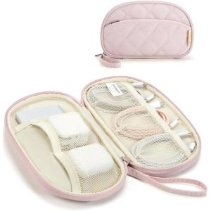 BAGSMART Electronics Organizer Travel Case, Cord Organizer for Women, Travel Cable Bag (Beige)(Single Layer Pink)