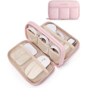 BAGSMART Electronics Organizer Travel Case, Cord Storage for Chargers Cables Phones, Compact Tech Accessories Pouch, Pink(Pink)