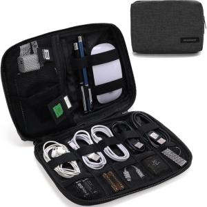 BAGSMART Electronics Organizer Travel Case, Small Cord Bag, Tech Organizer as Travel Accessories for Men Women, Cable Essentials for Phone, SD Card, Black(Black)