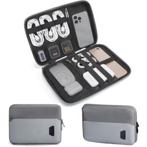 BAGSMART Electronics Travel Organizer Case for 10.2 Inch Tablets, Tech Pouch Essentials for Power Bank, SD Cards, Cord and Cable Storage Bag, Black(Grey)