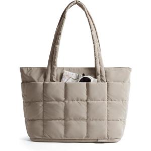 BAGSMART Expandable Tote Bag for Women, Puffer Work Tote Handbag, Quilted Carry On Bag for Travel Gym(Khaki)