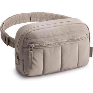 BAGSMART Fanny Packs for Women Cross Body, Quilted Puffy Belt Bag with Pockets, Fashion Waist Packs for Traveling Hiking Pink(Camel)