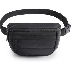 BAGSMART Fanny Packs for Women Two Way Zipper Belt Bag with Adjustable Strap, Puffy Fashion Waist Packs for Traveling Workout, Brown(Black)