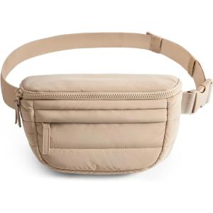 BAGSMART Fanny Packs for Women Two Way Zipper Belt Bag with Adjustable Strap, Puffy Fashion Waist Packs for Traveling Workout, Brown(Brown)