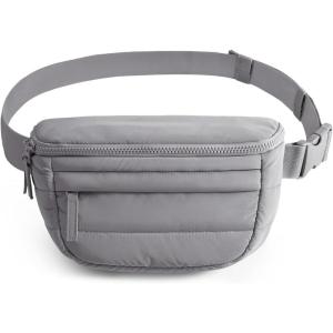 BAGSMART Fanny Packs for Women Two Way Zipper Belt Bag with Adjustable Strap, Puffy Fashion Waist Packs for Traveling Workout, Brown(Dark Grey)