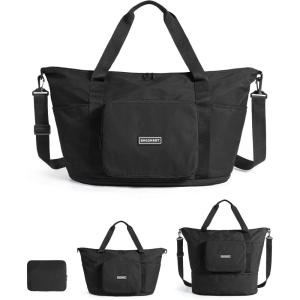 BAGSMART Foldable Travel Bag, 37L Duffle Bag for Travel, Expendable Carry on Weekender Duffel, Lightweight Personal Item Bag(Black)