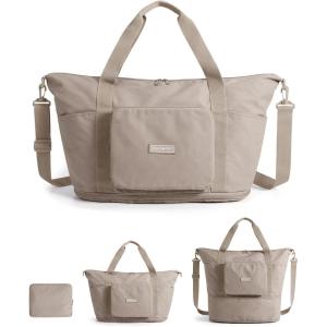 BAGSMART Foldable Travel Bag, 37L Duffle Bag for Travel, Expendable Carry on Weekender Duffel, Lightweight Personal Item Bag(Camel)