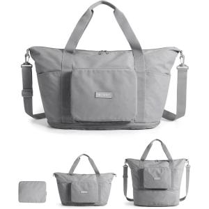 BAGSMART Foldable Travel Bag, 37L Duffle Bag for Travel, Expendable Carry on Weekender Duffel, Lightweight Personal Item Bag(Grey)