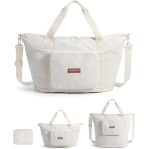 BAGSMART Foldable Travel Bag, 37L Duffle Bag for Travel, Expendable Carry on Weekender Duffel, Lightweight Personal Item Bag(Ivory White)