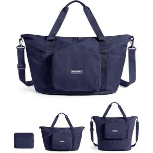BAGSMART Foldable Travel Bag, 37L Duffle Bag for Travel, Expendable Carry on Weekender Duffel, Lightweight Personal Item Bag(Navy Blue)