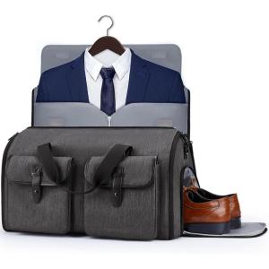 BAGSMART Garment Bags for Travel, Convertible Garment Duffle Bag Suit Bags for Men Women, 2 in 1 Garment Bags for Hanging Clothes, Carry On Duffle Bag with Shoe Compartment, Black(Black)