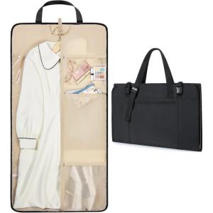 BAGSMART Garment Bags for Travel Foldable Carry on Suit Carrier for Hanging Clothes Stylish Dress Carrier Large Convertible Weekender Garment Bags for Women Men(Sleek Black)