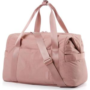 BAGSMART Gym Bag for Women, Carry on Weekender Overnight Bag, Travel Duffel Bags with Trolley Sleeve, Personal Item Travel Bag Tote Bag Workout Dance Bag(Black,Medium)(Dark Pink)