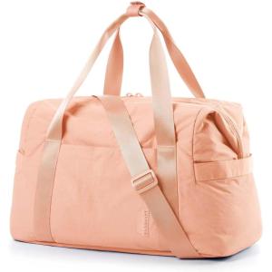 BAGSMART Gym Bag for Women, Carry on Weekender Overnight Bag, Travel Duffel Bags with Trolley Sleeve, Personal Item Travel Bag Tote Bag Workout Dance Bag(Black,Medium)(Orange)