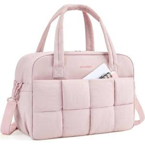 BAGSMART Gym Bag for Women, Personal Item Puffer Duffle Bag, Weekender Overnight Carry On Tote Handag for Travel(Baby Pink)