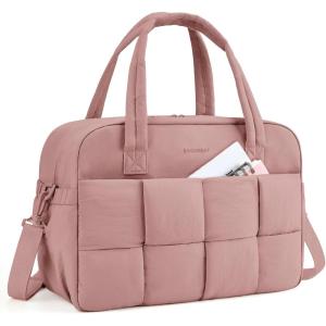 BAGSMART Gym Bag for Women, Personal Item Puffer Duffle Bag, Weekender Overnight Carry On Tote Handag for Travel(Dark Pink)