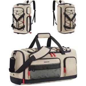 BAGSMART Gym Bag for Women & Men, 35L Sports Travel Duffel Bag with Shoe Compartment，Anti-Theft Carry On Weekender Bag for Airplane, Water Resistant Workout Overnight Backpack for Travel Gym,Grey(Khaki)