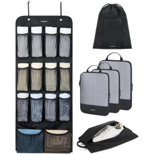 BAGSMART Hanging Compression Packing Cubes, 6 Set Large Suitcase Organizer Bags Set, Cruise Travel Essentials for Women(Black)