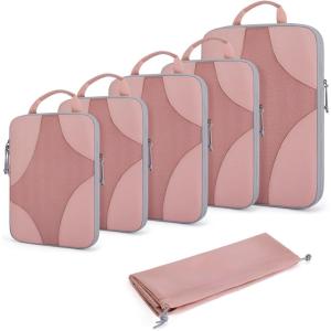 BAGSMART Hanging Compression Packing Cubes, 6 Set Large Suitcase Organizer Bags Set, Cruise Travel Essentials for Women(Clay Pink)
