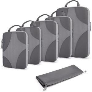 BAGSMART Hanging Compression Packing Cubes, 6 Set Large Suitcase Organizer Bags Set, Cruise Travel Essentials for Women(Grey)