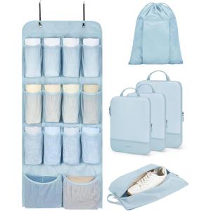 BAGSMART Hanging Compression Packing Cubes, 6 Set Large Suitcase Organizer Bags Set, Cruise Travel Essentials for Women(Light Blue)