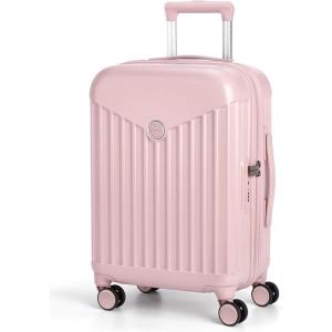 BAGSMART Hardside Expandable Luggage With Spinner Wheels, PC Lightweight Carry-On Luggage Airline Approved With TSA Lock, Durable Women Travel Suitcase Carry On 20 Inch, Beige(Pink)