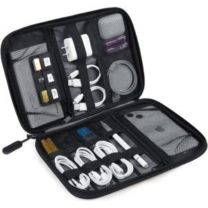 BAGSMART Large Electronics Travel Organizer Case, Tech Accessories Cord Storage Bag for Phone, Power Bank, SD Card, Cables, Black(Black)