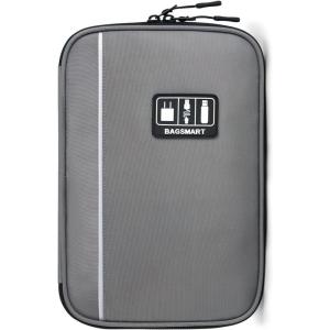 BAGSMART Large Electronics Travel Organizer Case, Tech Accessories Cord Storage Bag for Phone, Power Bank, SD Card, Cables, Black(Grey)